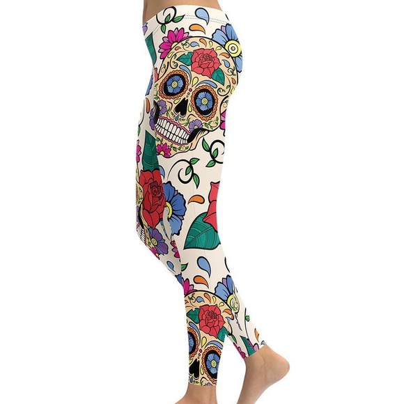Dia De Los Musertos Sugar Skull Rose Day of the Dead soft Leggings XS - Picture 6 of 17
